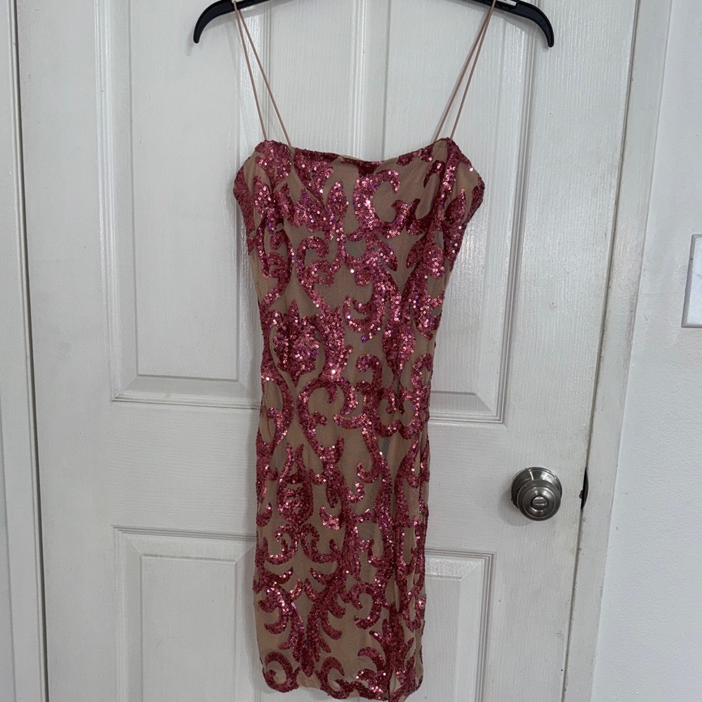 Lovely Day Strapless Pink Sequin Dress